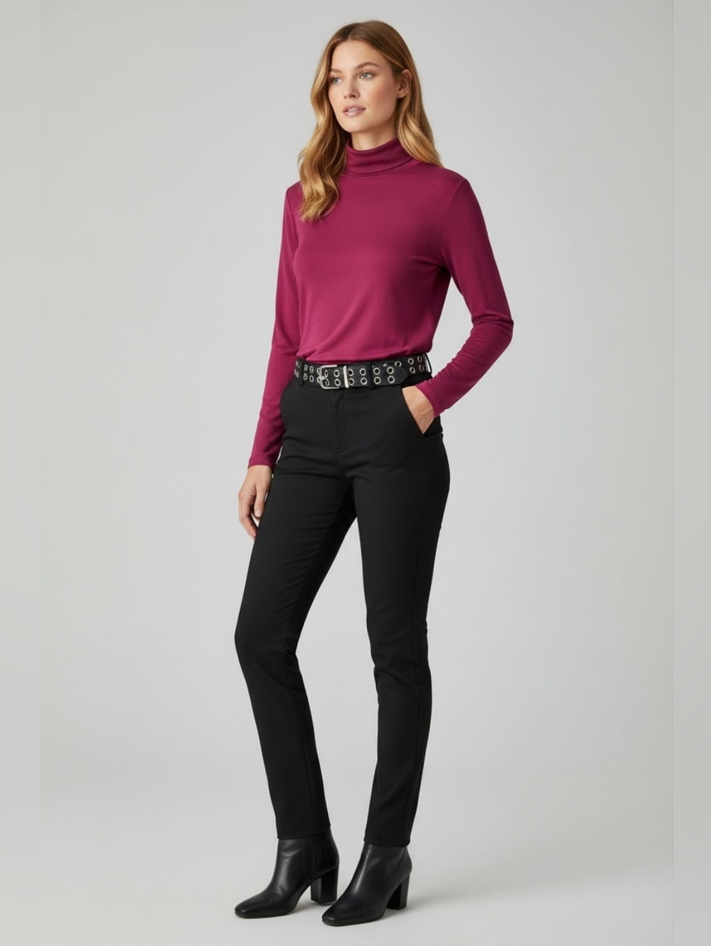White House Black Market Thin Turtleneck, Maroon Burgundy